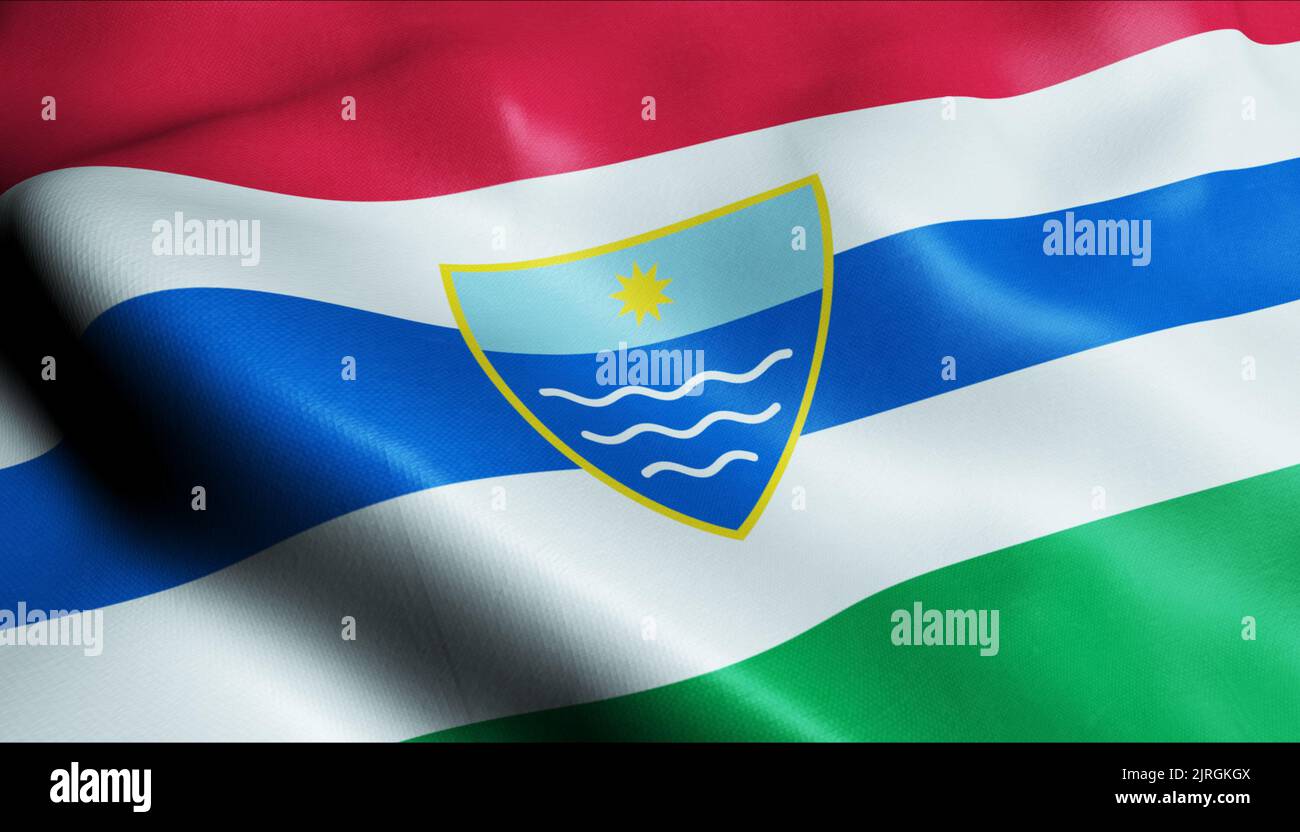 3D Waving Bosnia and Herzegovina Canton Flag of Herzegovina Neretva Closeup View Stock Photo