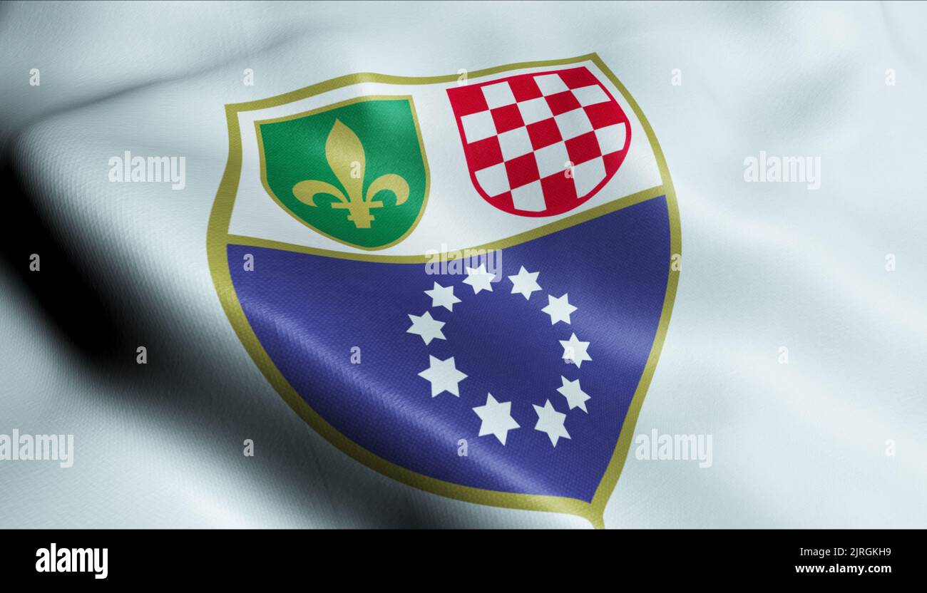 3D Waving Federation of Bosnia and Herzegovina Flag Stock Photo