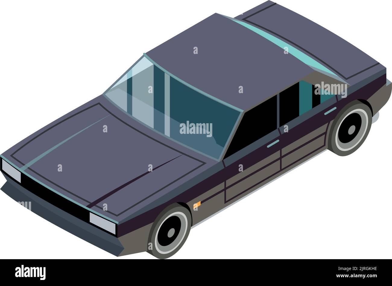 Isometric car front view. Black retro transport Stock Vector