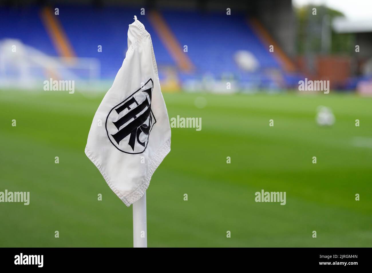 General view of a Prenton Park corner flag before the game Stock Photo