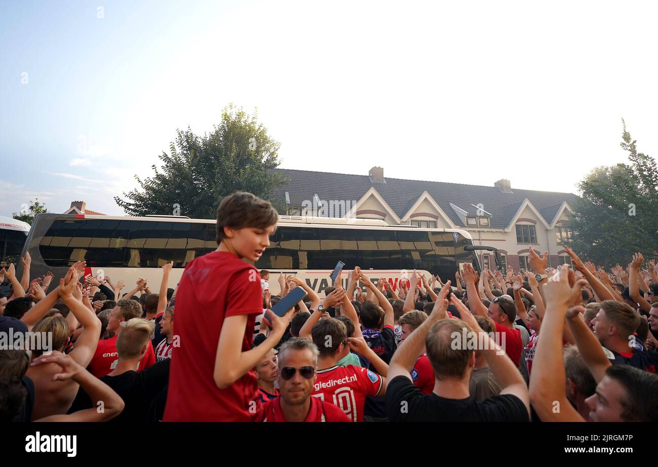 The Rangers coach arrives ahead of the UEFA Champions League qualifying match at PSV Stadion, Eindhoven. Picture date: Wednesday August 24, 2022. Stock Photo