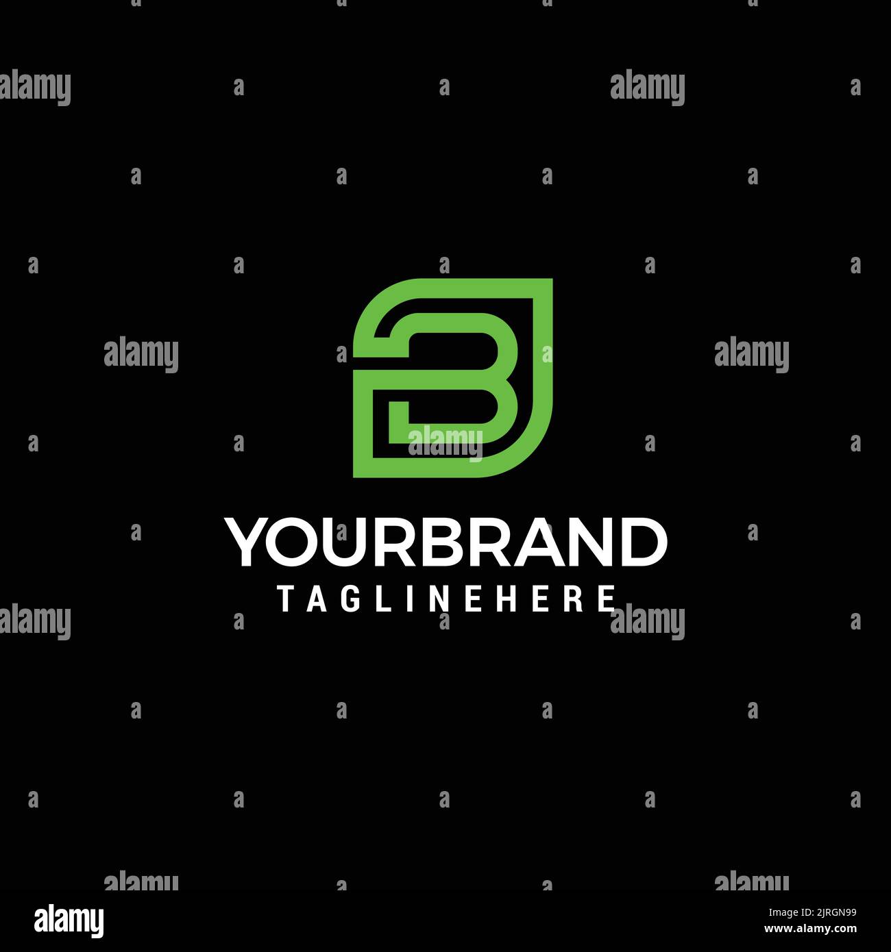 B letter leaf initial nature line art outline monoline logo vector icon ...