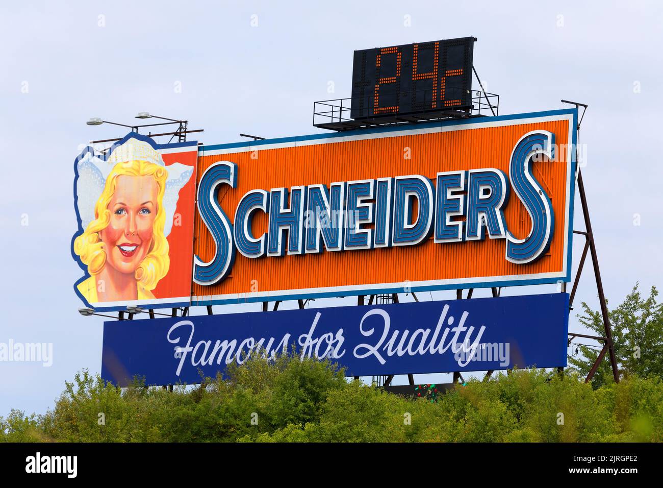 Iconic Schneider sign along highway 401. Kitchener Ontario Canada Stock Photo