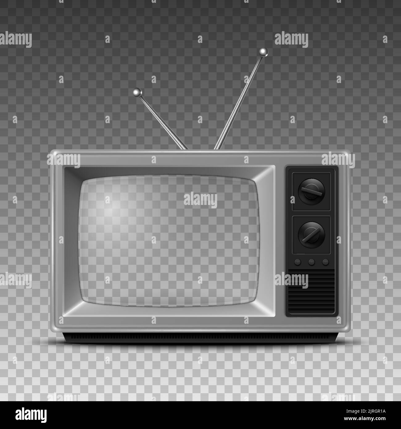 Vector 3d Realistic Retro TV Receiver Closeup Isolated on White. Vintage TV Set. Television, Front View Stock Vector