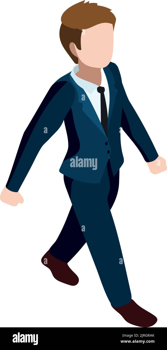 Walking businessman isometric character. Going to work Stock Vector