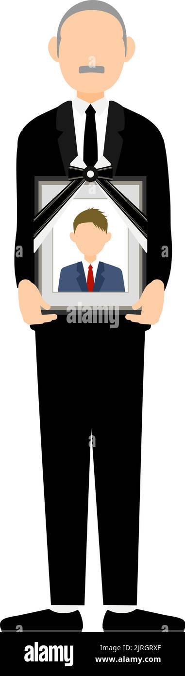 Senior man standing with his son's portrait Stock Vector
