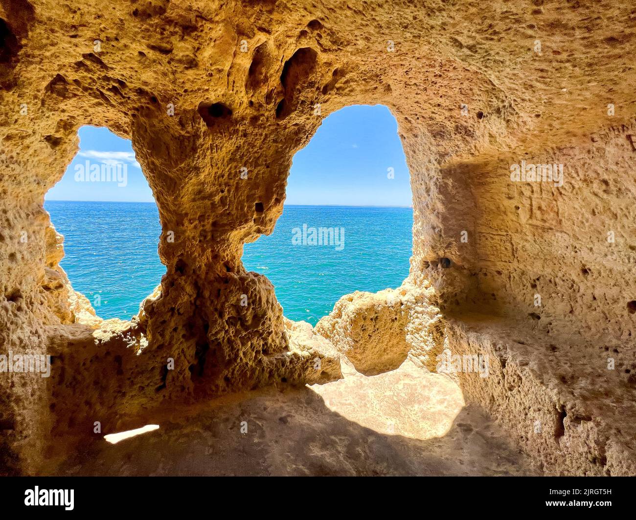 The natural caves exists in Algar Seco, Carvoeiro, Algarve - Portugal Stock Photo