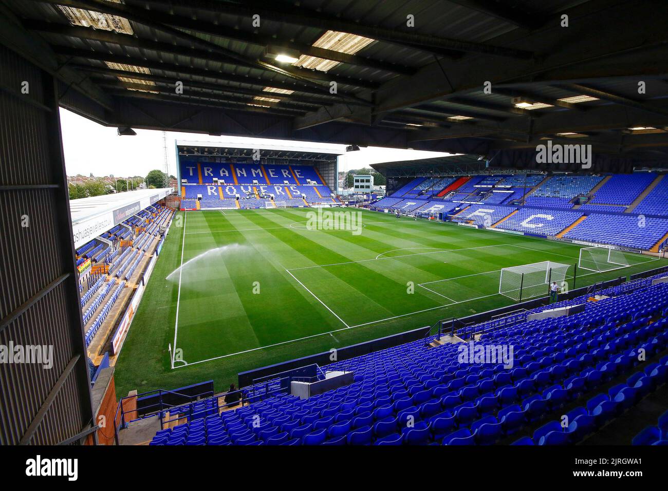 Birkenhead, UK. 24th Aug, 2022. A General view of inside Prenton Park stadium, home of Tranmere Rovers football club prior to the game. EFL Carabao cup round 2 match, Tranmere Rovers v Newcastle Utd at Prenton Park in Birkenhead, the Wirral on Wednesday 24th August 2022. this image may only be used for Editorial purposes. Editorial use only, license required for commercial use. No use in betting, games or a single club/league/player publications. pic by Chris Stading/Andrew Orchard sports photography/Alamy Live news Credit: Andrew Orchard sports photography/Alamy Live News Stock Photo