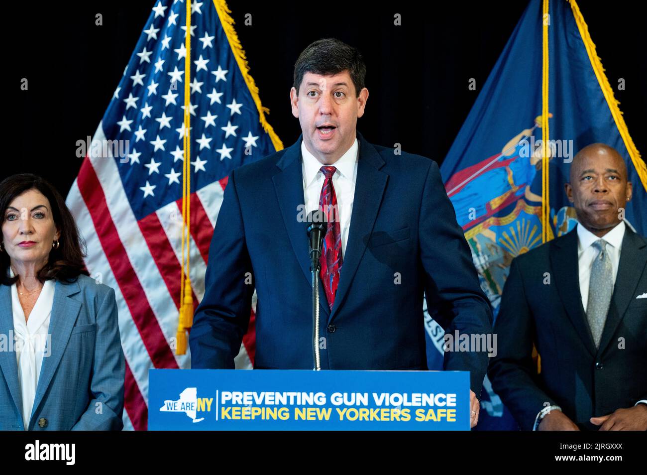 New York, United States. 24th Aug, 2022. Bureau of Alcohol, Tobacco, Firearms and Explosives (ATF) Director Steve Dettelbach speaking at a meeting of the Task Force Against Illegal Guns held at the High Intensity Drug Trafficking Area (HIDTA) New York City Headquarters. Credit: SOPA Images Limited/Alamy Live News Stock Photo