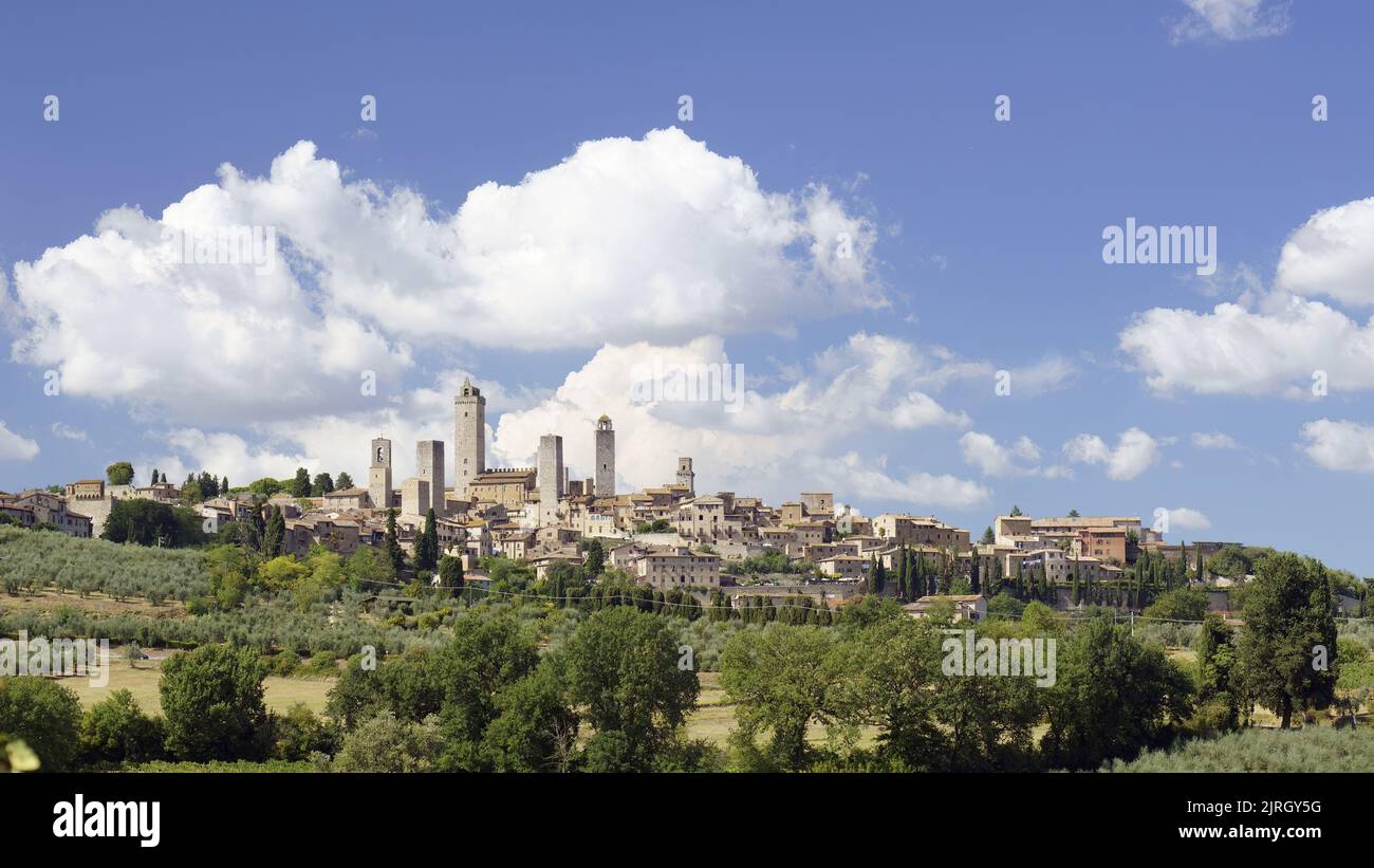 panoramic view of San Gimignano, Italian municipality, province of Siena, Italy, Europe Stock Photo