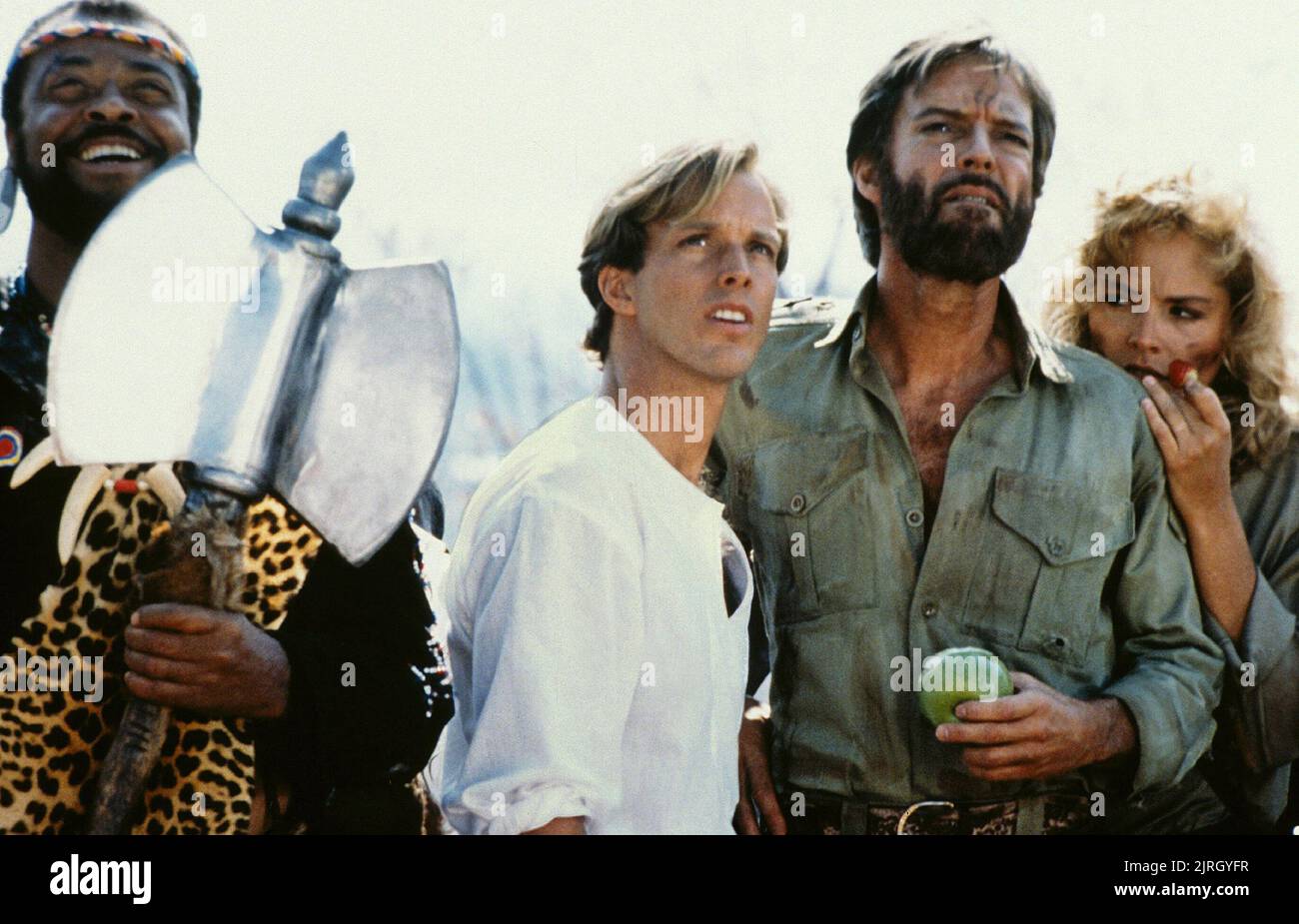 SCENE WITH RICHARD CHAMBERLAIN, SHARON STONE, KING SOLOMON'S MINES, 1985 Stock Photo