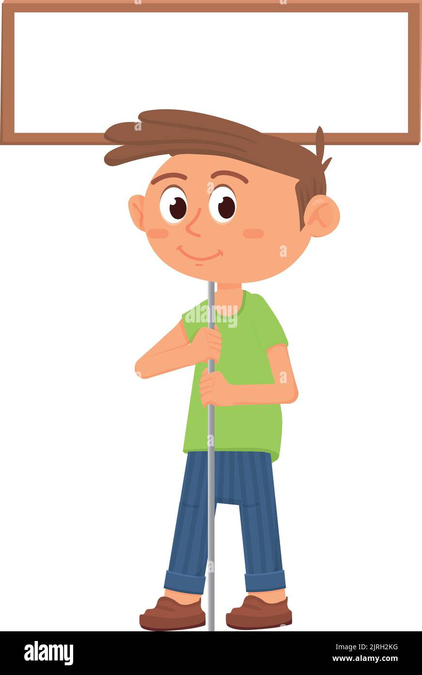 Boy holding empty banner. Kid with wooden board Stock Vector Image ...