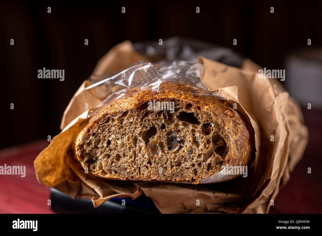 Buckwheat baguette. Sliced baguette made from dark coarse flour. Dark