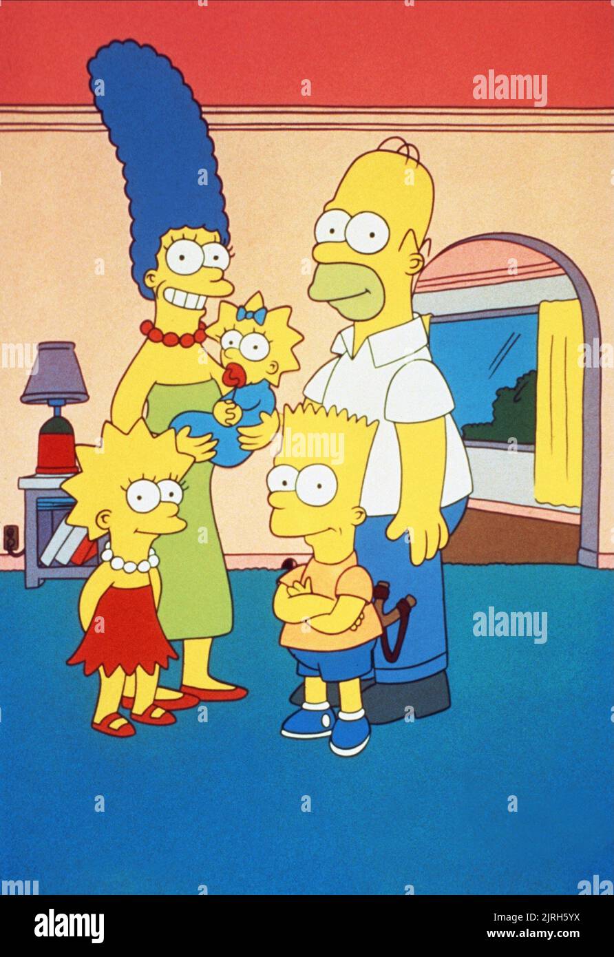 LISA, MARGE, MAGGIE, HOMER, BART SIMPSON, THE SIMPSONS, 1989 Stock Photo