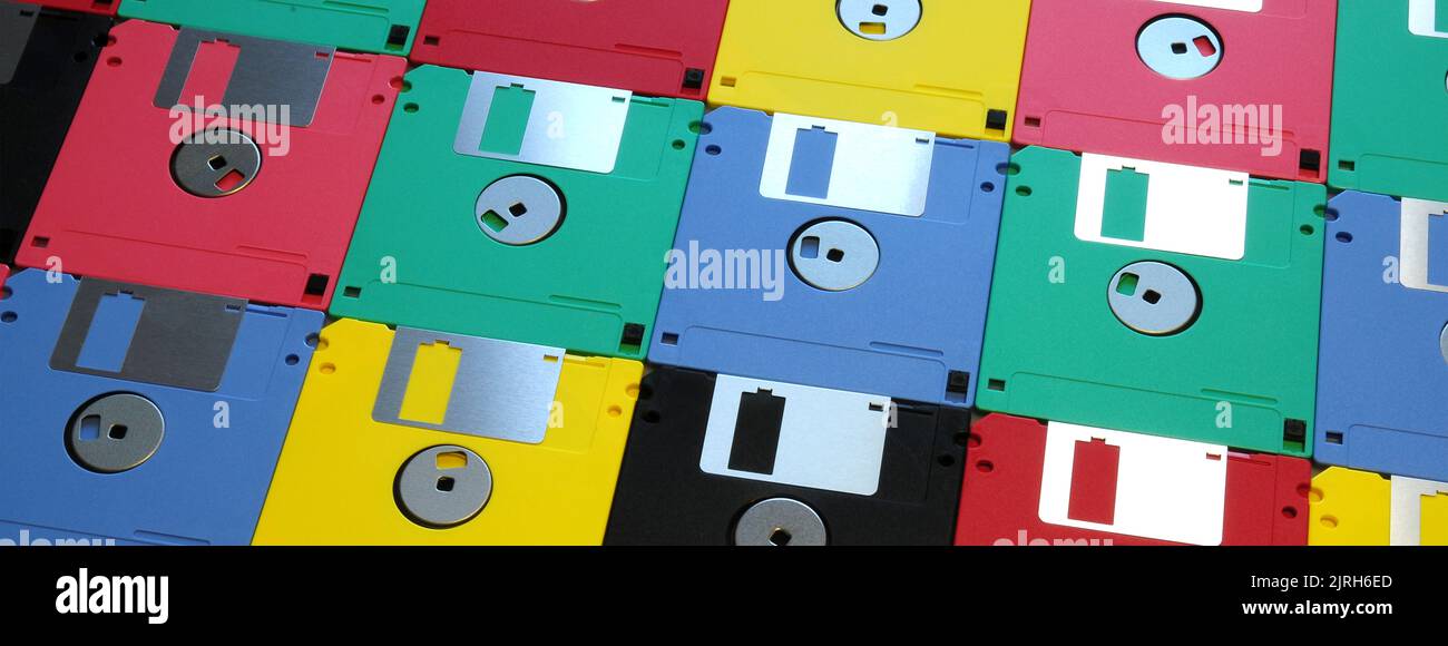 colored floppy diskettes. long banner web image Stock Photo Alamy
