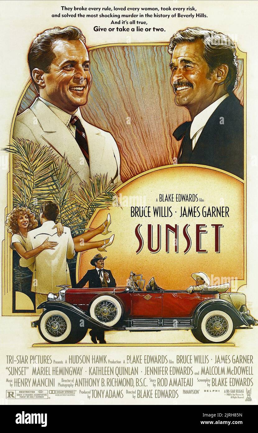 BRUCE WILLIS, JAMES GARNER POSTER, SUNSET, 1988 Stock Photo Alamy
