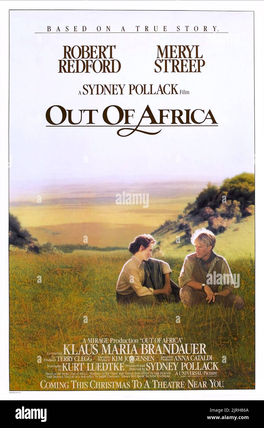 MERYL STREEP, ROBERT REDFORD POSTER, OUT OF AFRICA, 1985 Stock Photo
