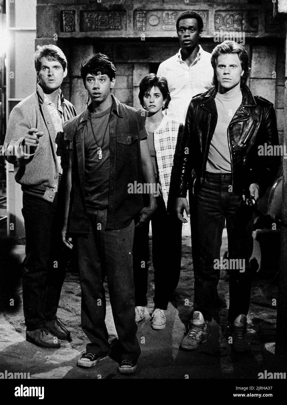 DEAN PAUL MARTIN, DEAN DEVLIN, COURTENEY COX, KEVIN PETER HALL, MARK THOMAS MILLER, MISFITS OF SCIENCE, 1985 Stock Photo