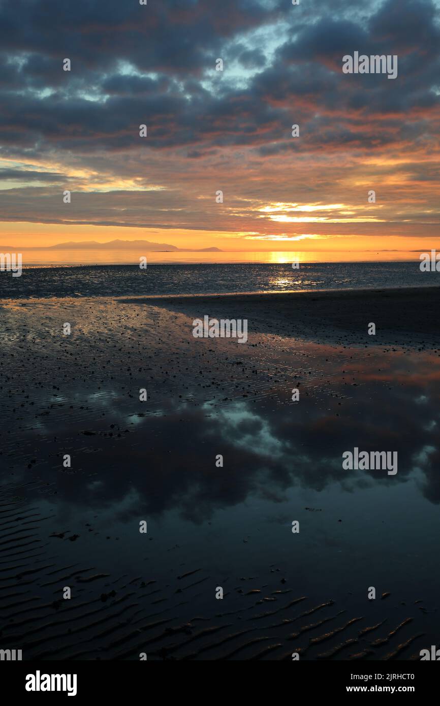 Prestwick, Ayrshire, Scotland, UK. The sun sets of the Firth of Clyde