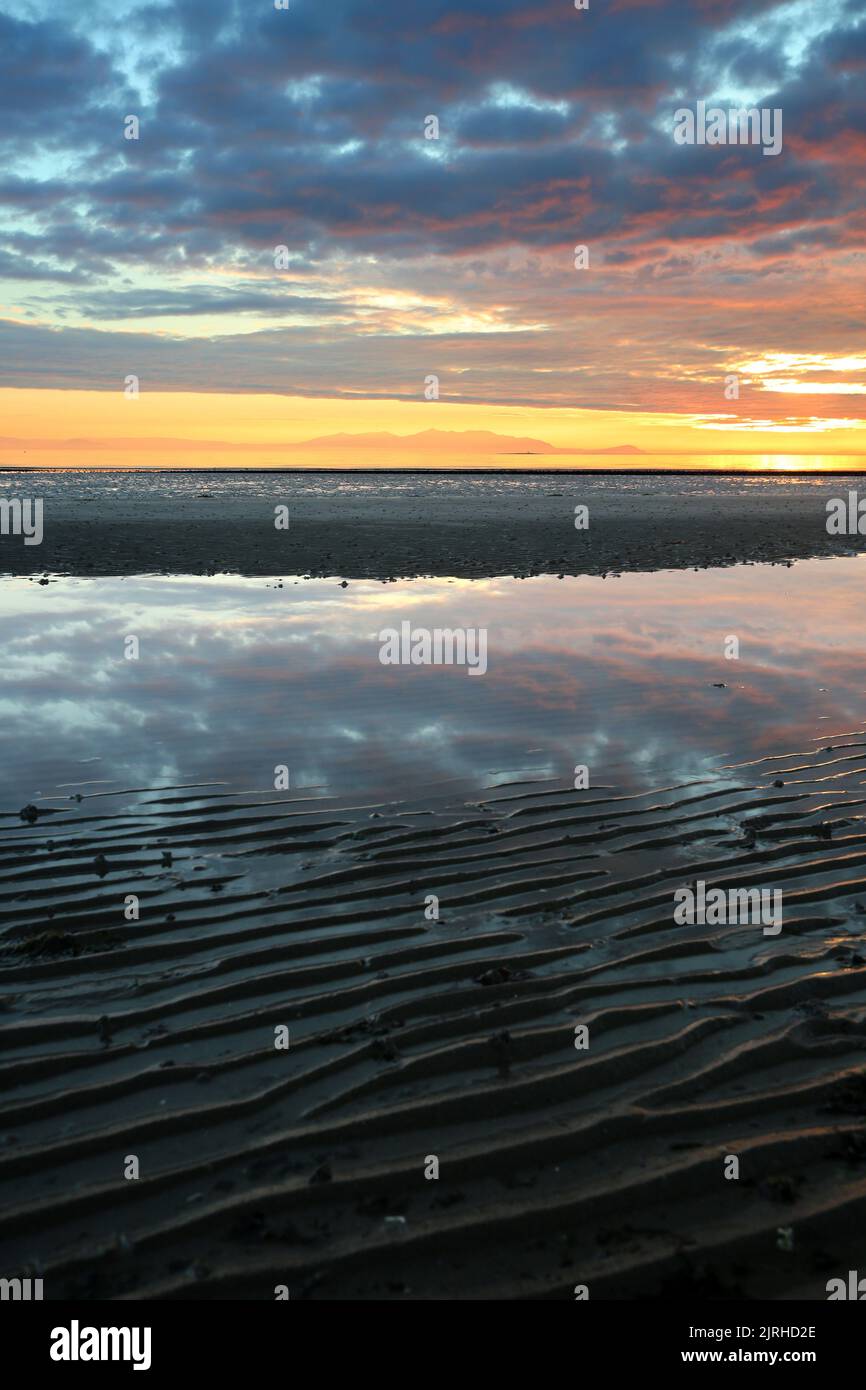 Prestwick, Ayrshire, Scotland, UK. The sun sets of the Firth of Clyde