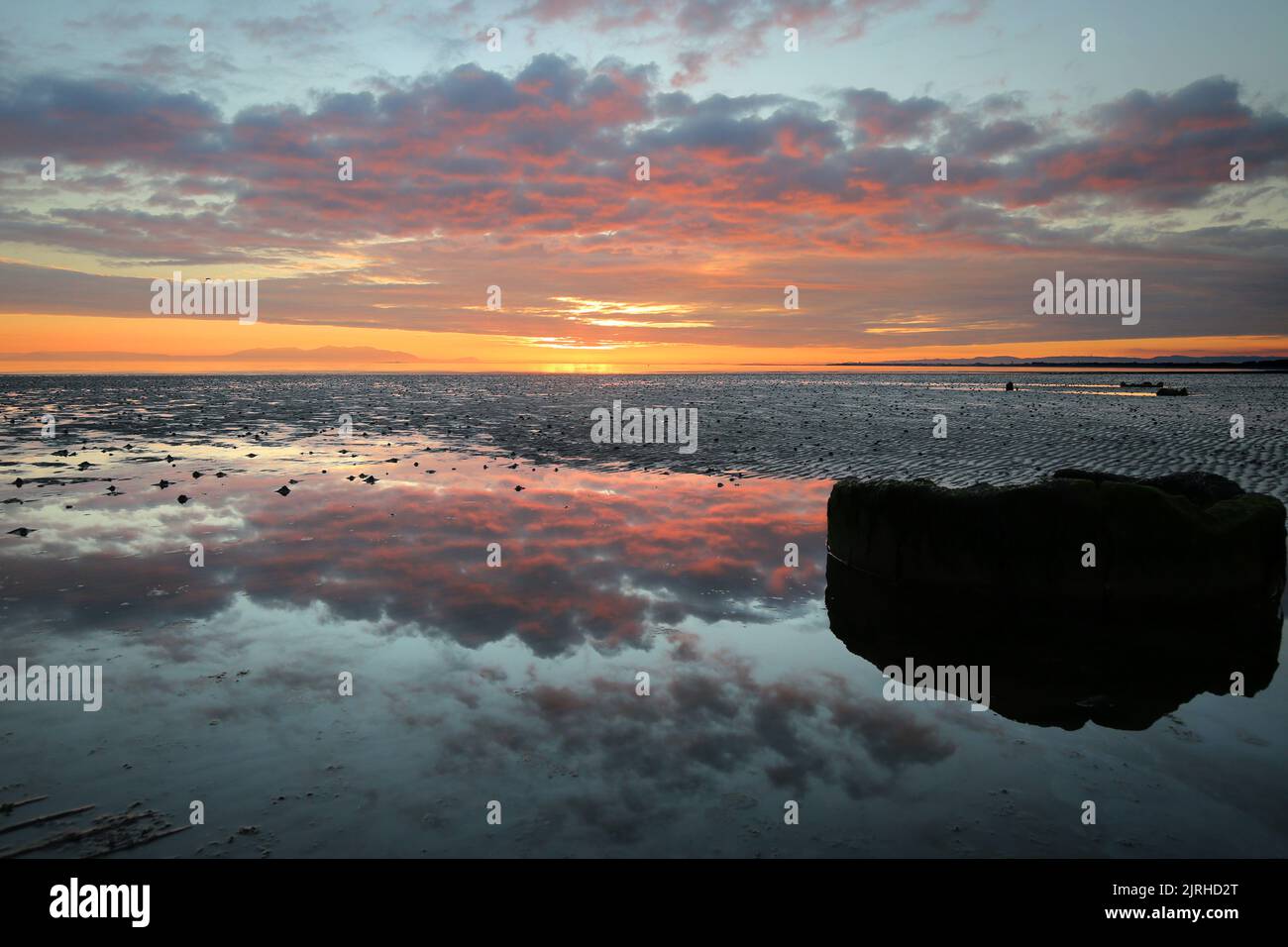 Prestwick, Ayrshire, Scotland, UK. The sun sets of the Firth of Clyde