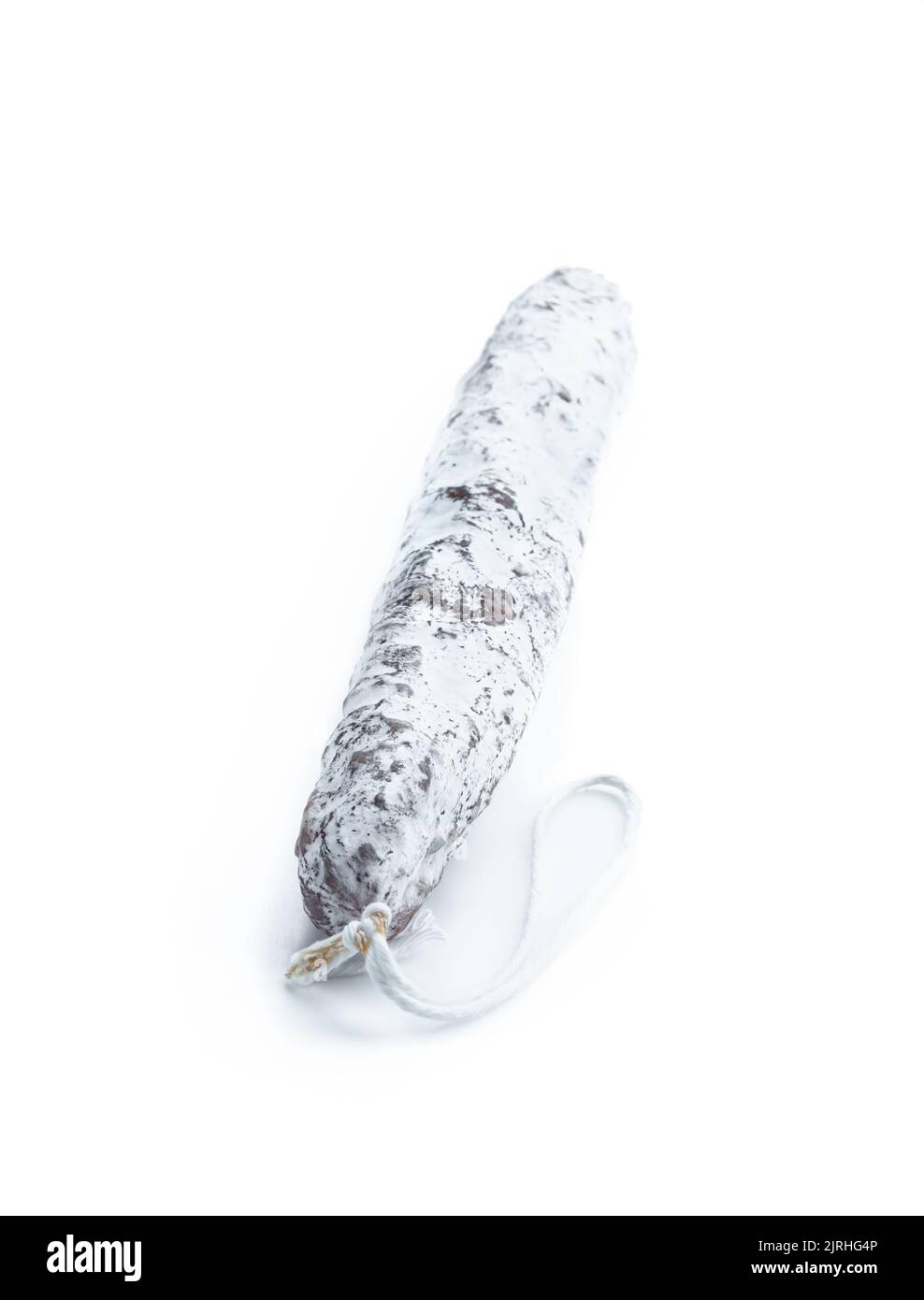 Spanish dry cured sausage salami isolated on white Stock Photo Alamy