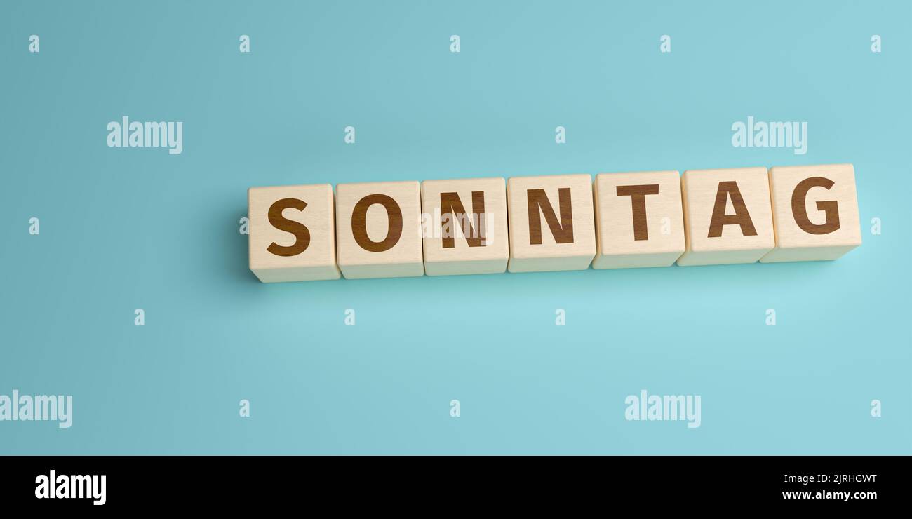 The German word Sonntag (Sunday) built from letters on wooden cubes. High angle view with copy space Stock Photo