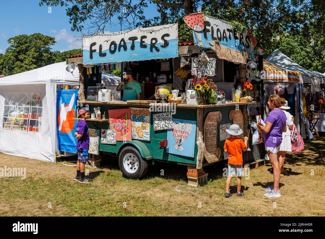 A local business sells root beer floats at the 2022 Martha's Vineyard Agricultural Society Fair in West Tisbury, Massachusetts on Martha's Vineyard. Stock Photo