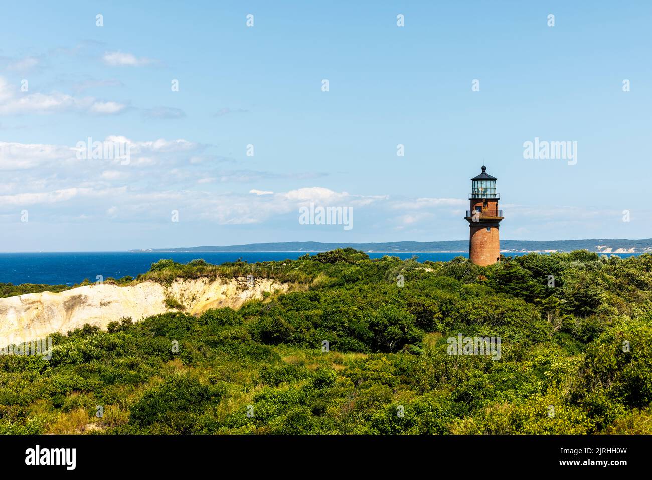 Gay Head Lighthouse overlooking the Rhode Island Sound in Aquinnah, Massachusetts on Martha's Vineyard. Stock Photo