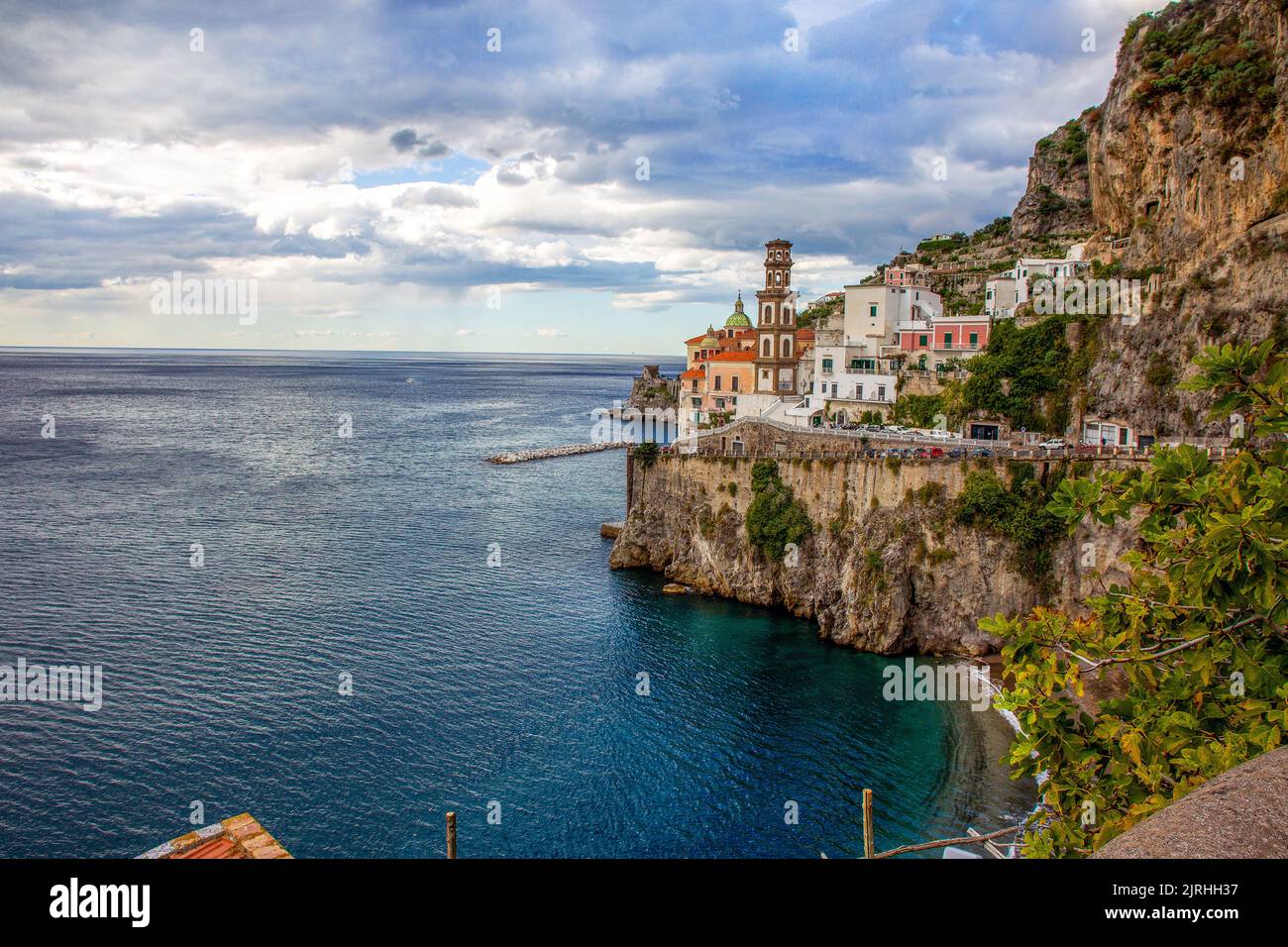 fantastic Amalfi Coast (UNESCO site) - View of the village of Cetara or Erchie or Spiaggio Cavallo Morto or Maiori or Minori. The road is very narrow Stock Photo