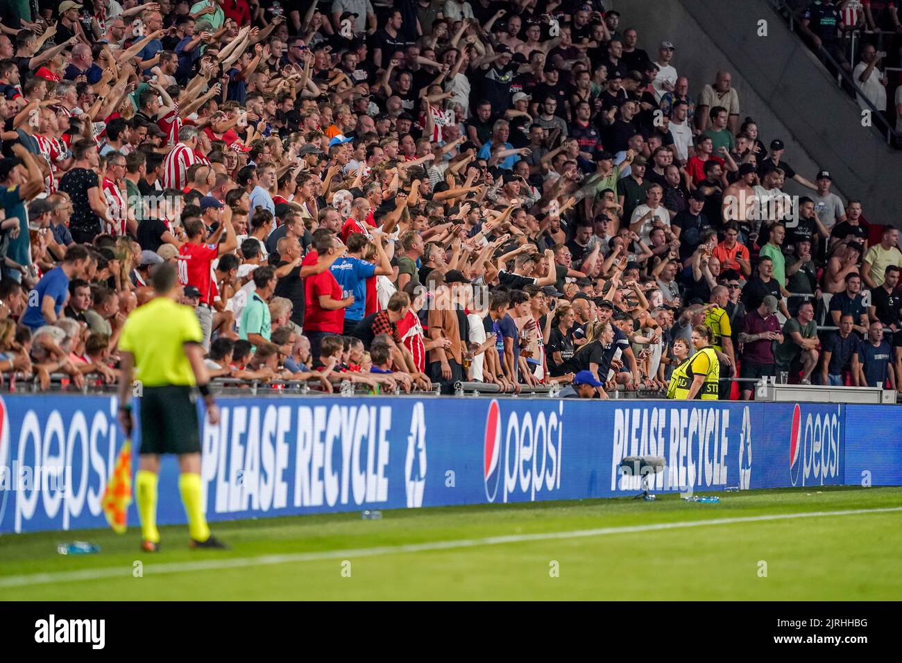 EINDHOVEN, NETHERLANDS - AUGUST 24: fans of PSV during the UEFA Champions League Play-Off Second Leg match between PSV and Rangers at the Philips Stadion on August 24, 2022 in Eindhoven, Netherlands (Photo by Andre Weening/Orange Pictures) Stock Photo