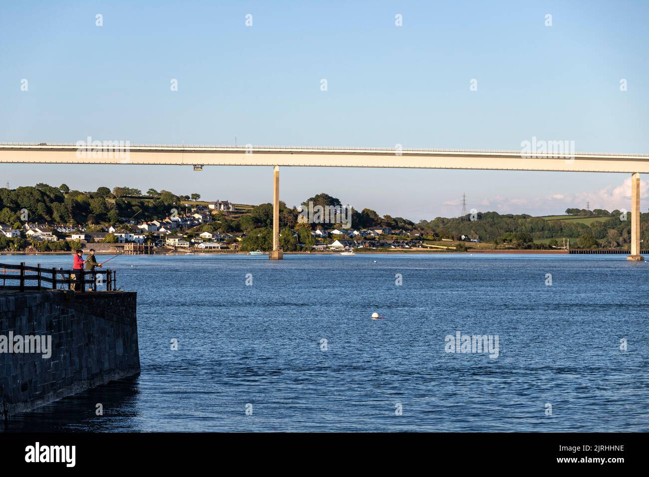 View of Cleddau Bridge, Pembroke Dock and River Cleddau, Neyland, Pembrokeshire, Wales, UK Stock Photo