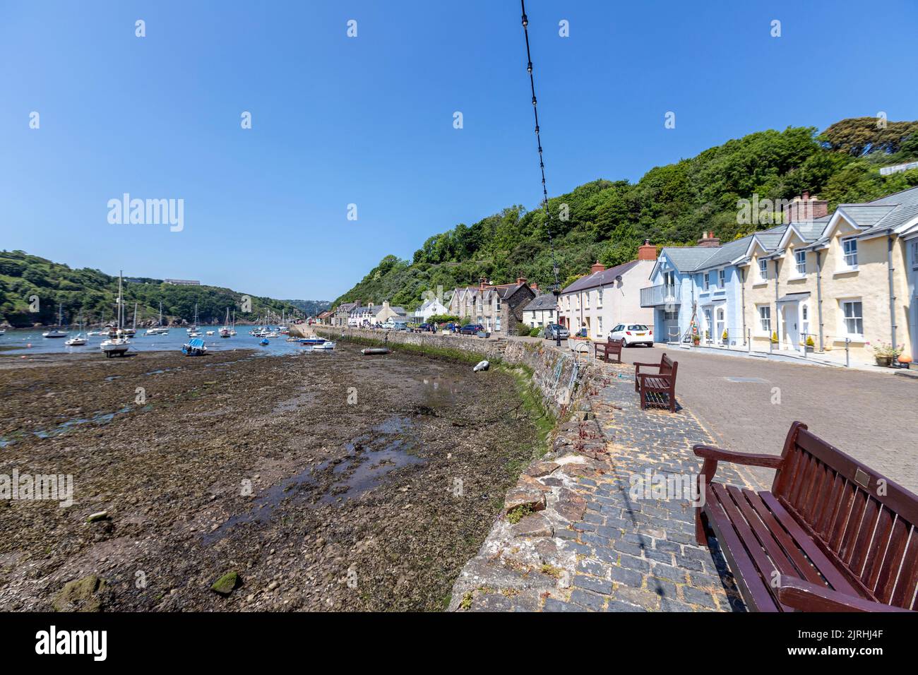Pastel color cottages in Quay st. Village of Fishguard, Pembrokeshire, Wales, UK Stock Photo