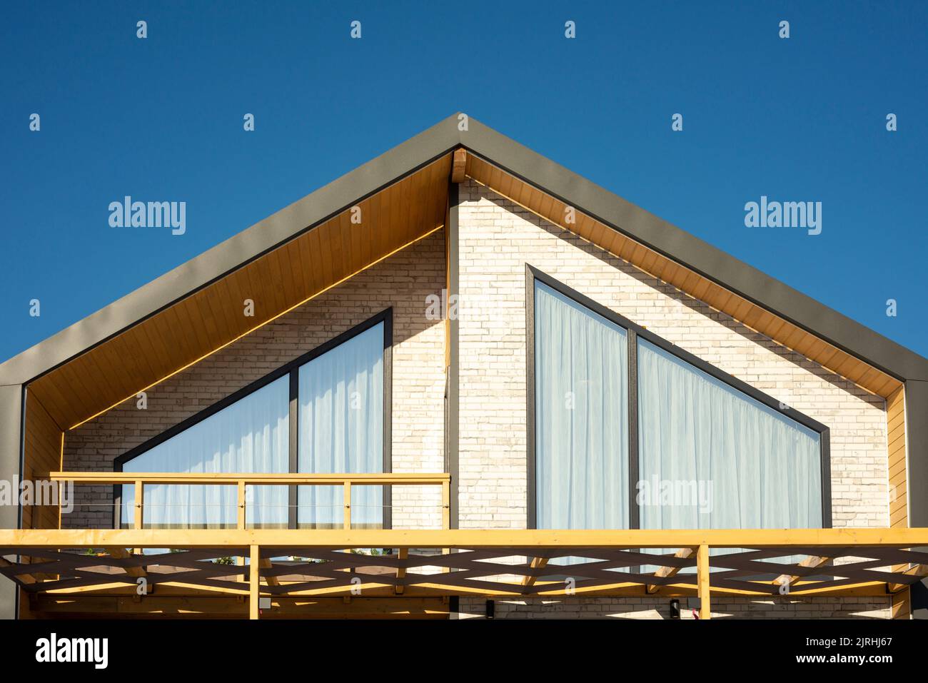 Wooden timber frame prefabricated or prefab house as modular housing and flat pack homes concept. Stock Photo