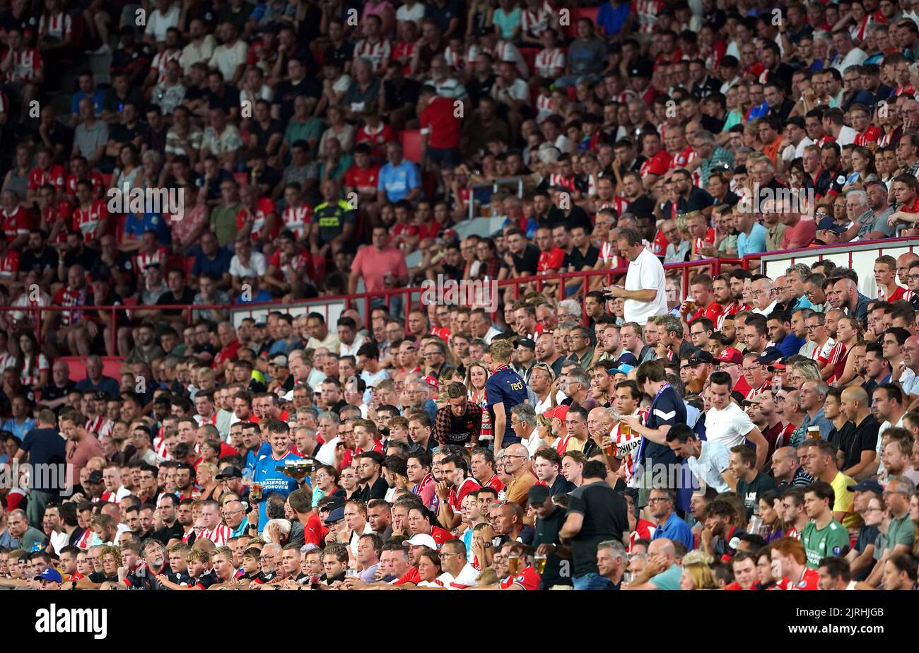 PSV Eindhoven fans during the UEFA Champions League qualifying match at PSV Stadion, Eindhoven. Picture date: Wednesday August 24, 2022. Stock Photo