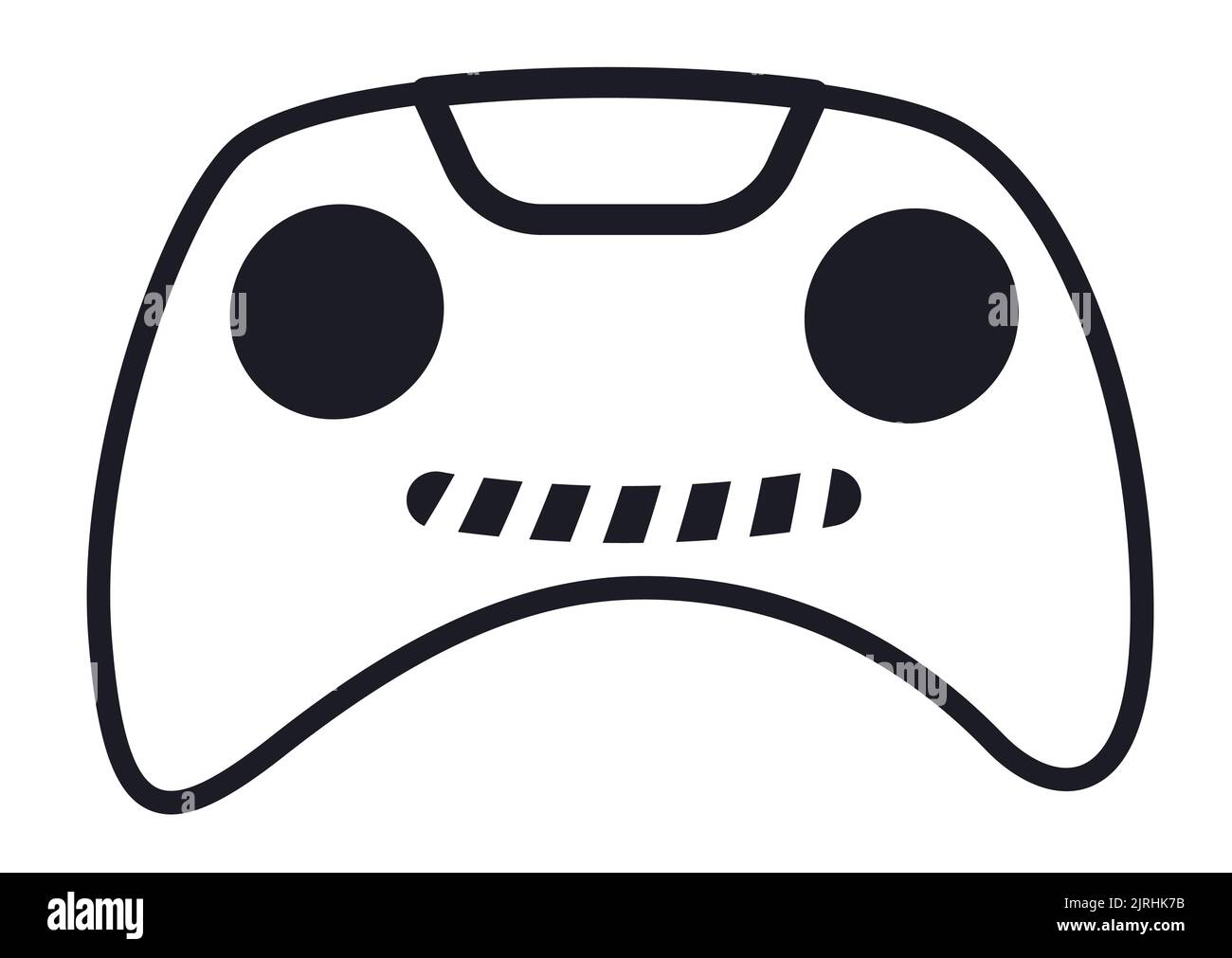 Design in outline style of a video game controller with loading bar like a smile gesture. Design isolated over white background. Stock Vector