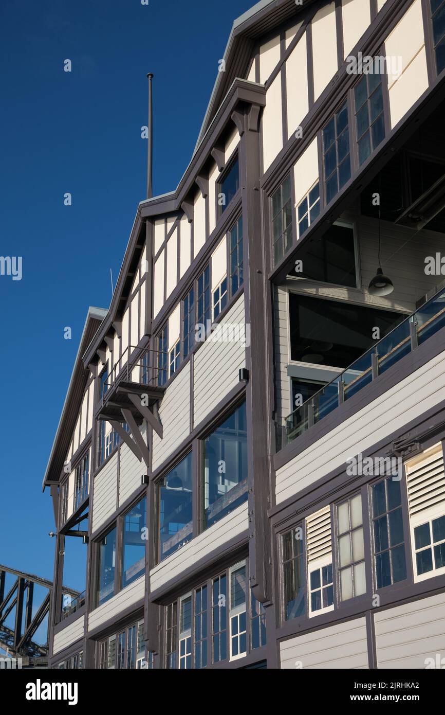 A vertical shot of a building in Walsh Bay Wharves Precinct,New South Wales, Australia Stock Photo