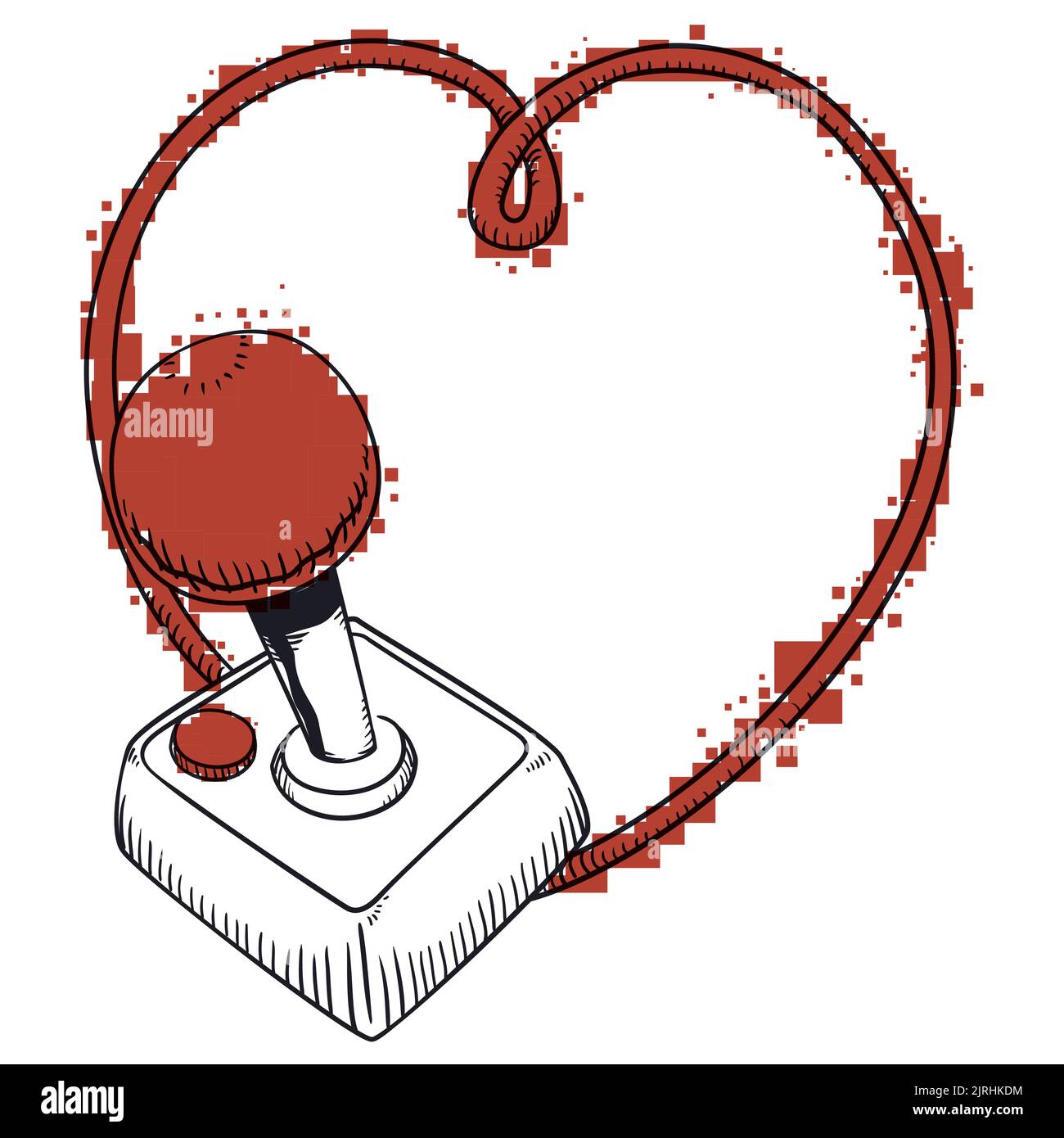 Vintage joystick controller, with long cord forming a heart and colored