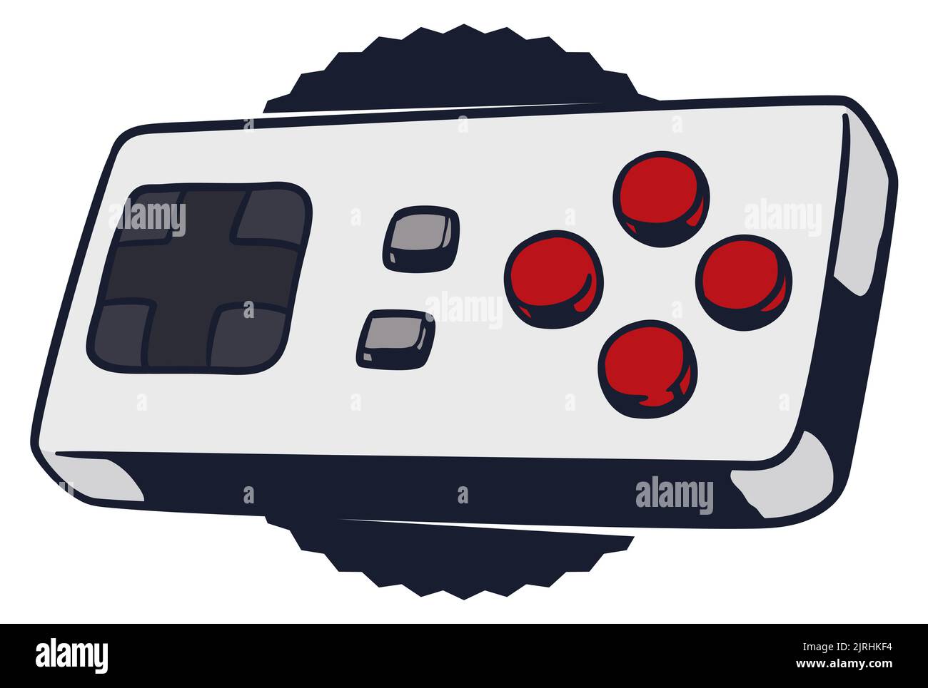 Design in flat style with classic video game controller, with Dpad and buttons over a dark button. Stock Vector
