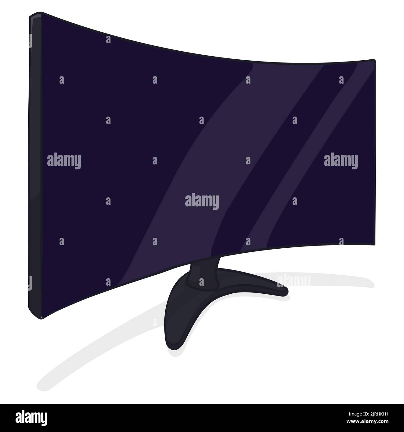 View of ultra wide and curved computer monitor in cartoon style over