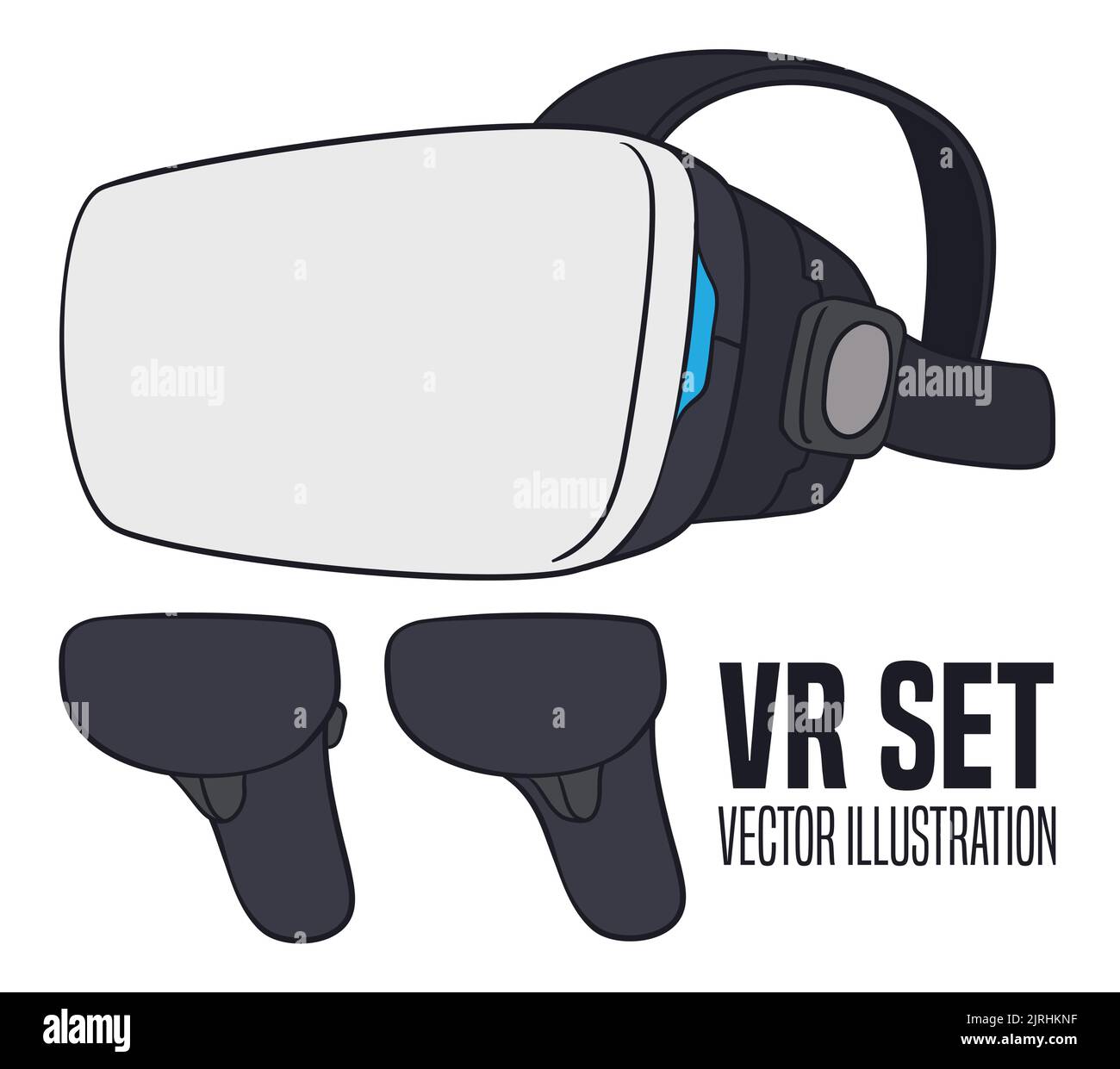 Design in flat style of a virtual reality headset, with controllers ready to enjoy the metaverse. Stock Vector