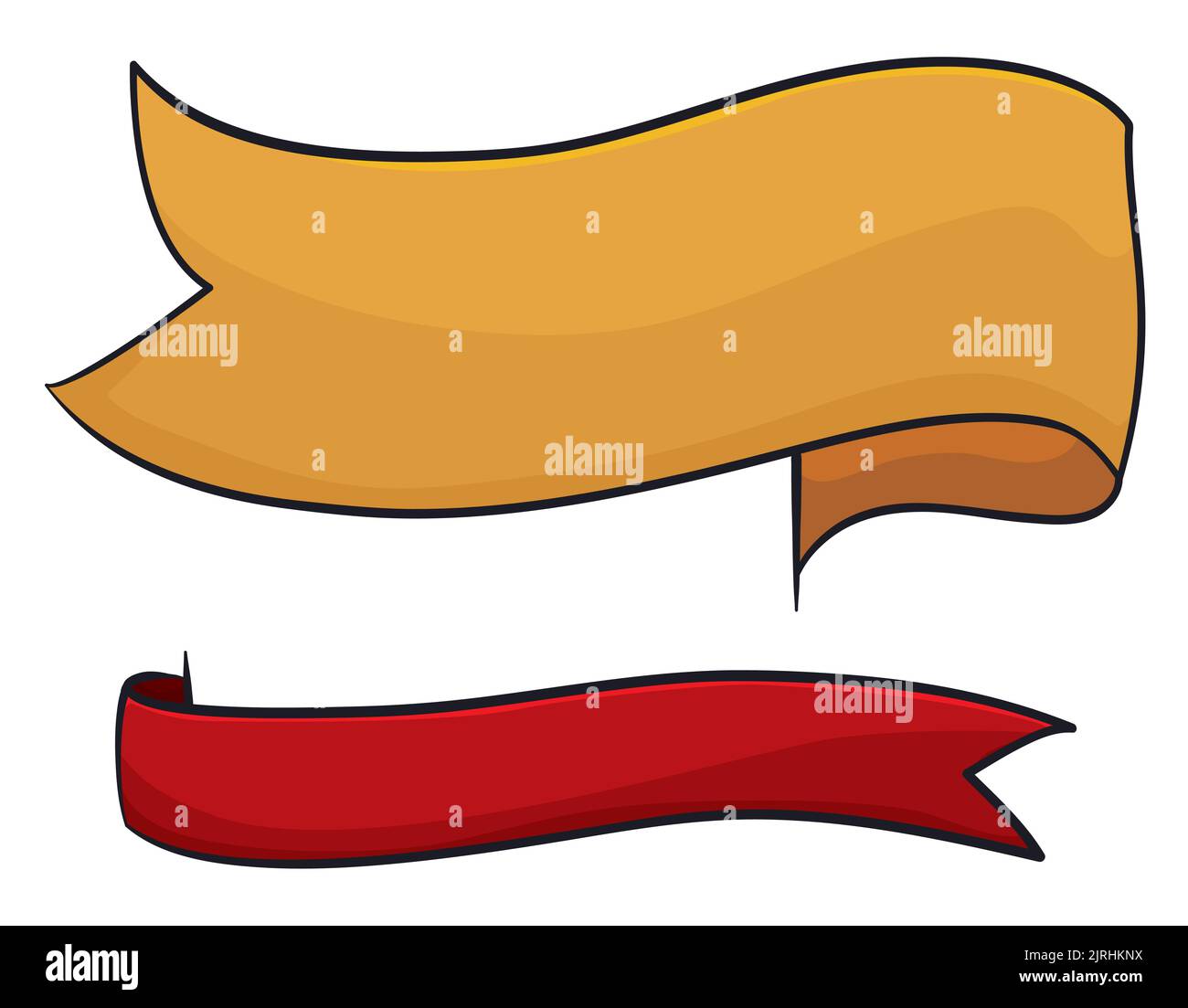 Ribbons like template, in cartoon style and with waving effect, one red and other and bigger in yellow color. Stock Vector