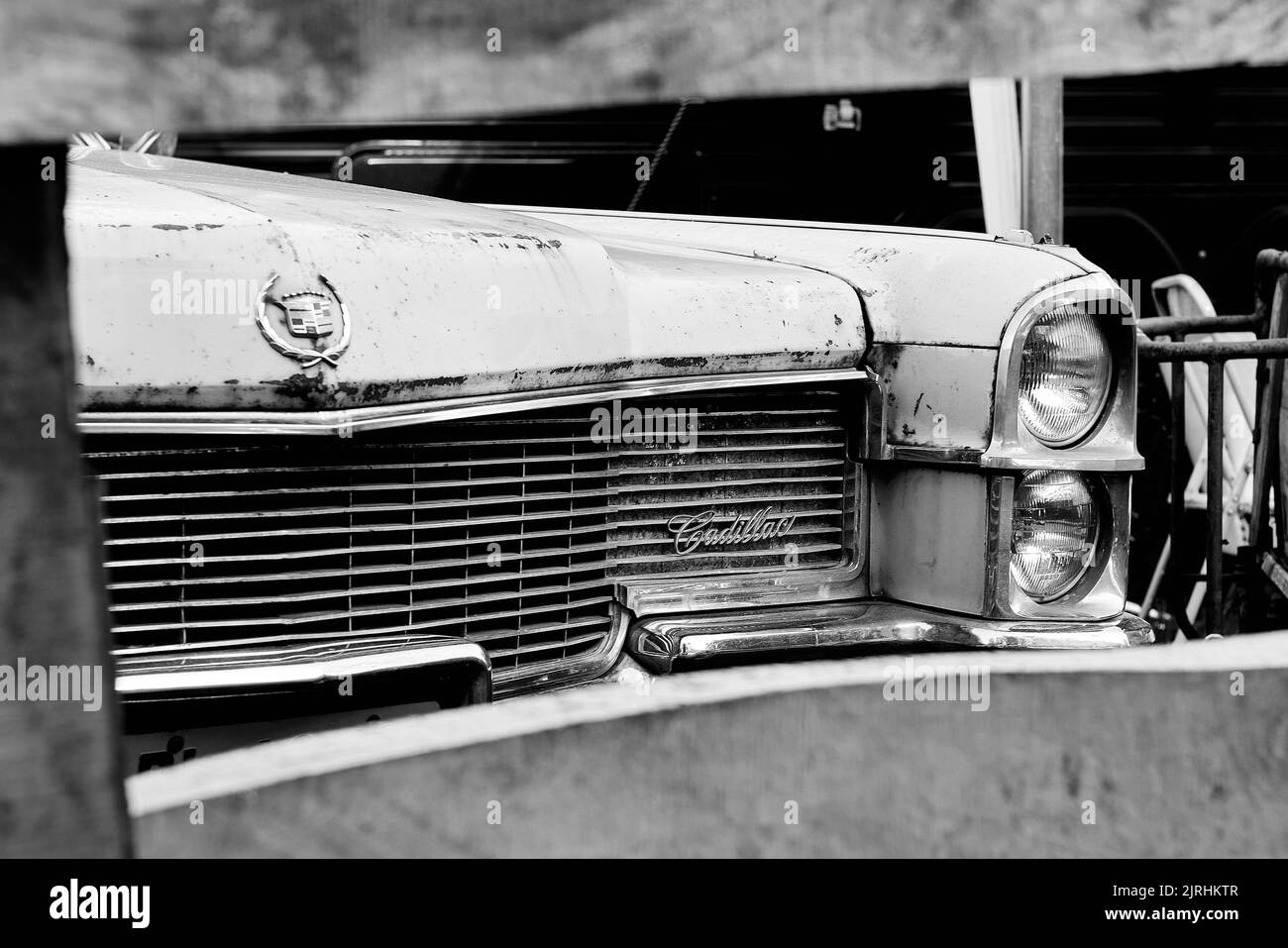 A closeup of vintage car front at Ruigoord near Amsterdam Stock Photo