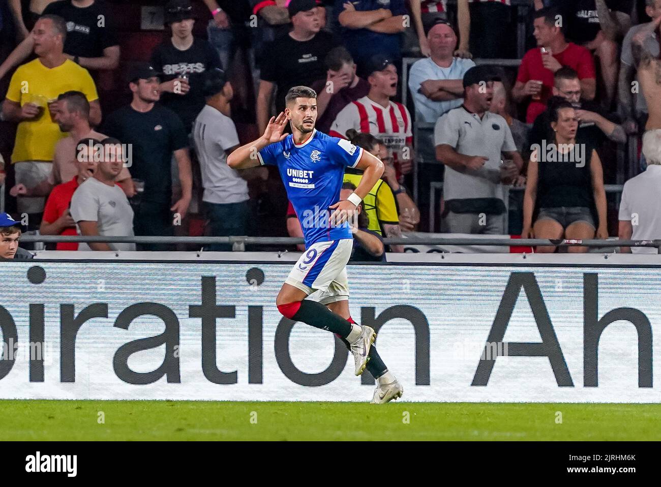 EINDHOVEN, NETHERLANDS - AUGUST 24: Antonio Colak of Rangers celebrates his goal during the UEFA Champions League Play-Off Second Leg match between PSV and Rangers at the Philips Stadion on August 24, 2022 in Eindhoven, Netherlands (Photo by Andre Weening/Orange Pictures) Stock Photo