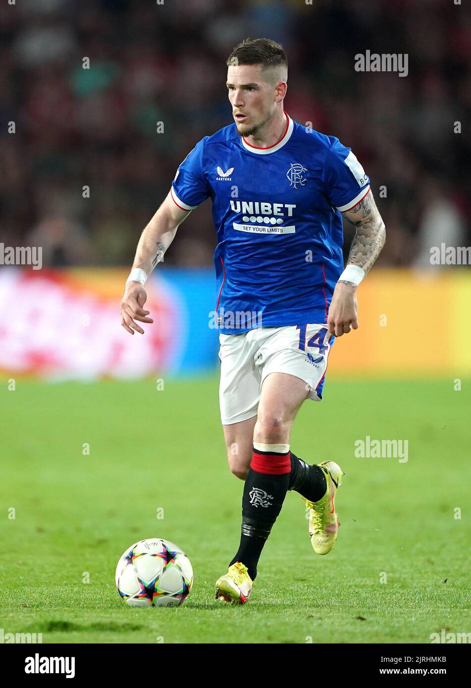 Rangers' Ryan Kent during the UEFA Champions League qualifying match at PSV Stadion, Eindhoven. Picture date: Wednesday August 24, 2022. Stock Photo