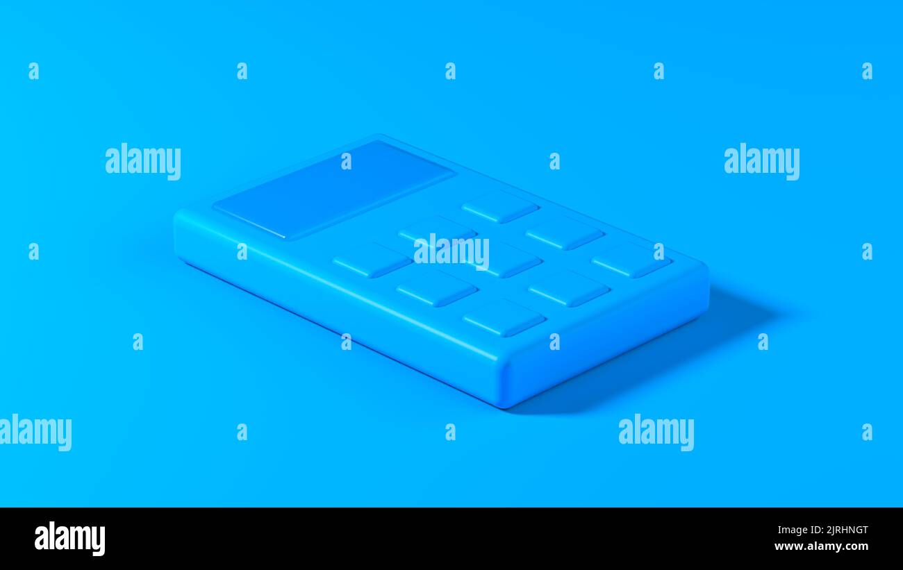 Blue calculator isolated on blue background. 3d illustration. Stock Photo