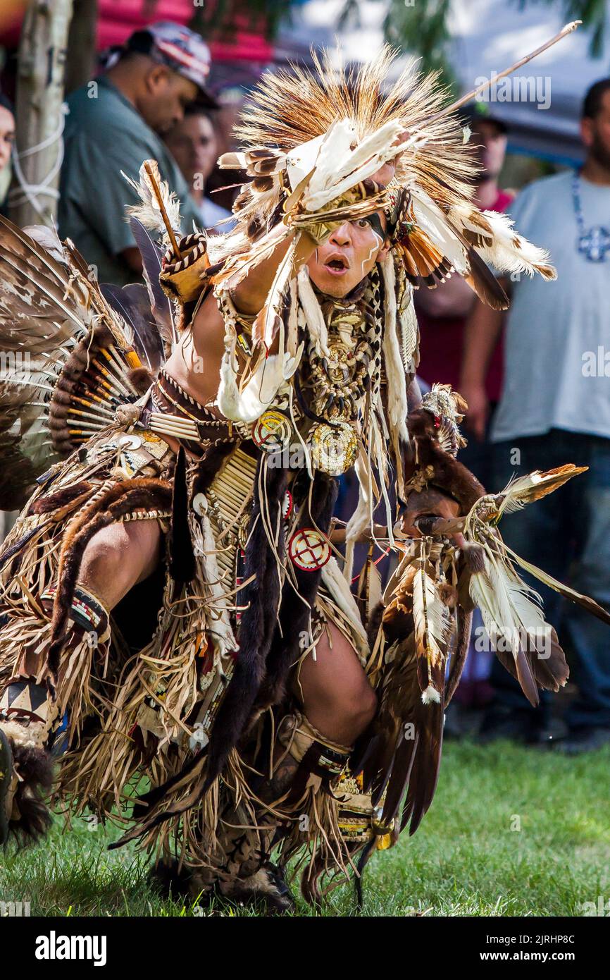 MASHANTUCKET RESERVATION, CT, USA - AUGUST 24, 2019: Dancer at Schemitzun 2019 The 28th Annual Feast of Green Corn and Dance Powwow Stock Photo