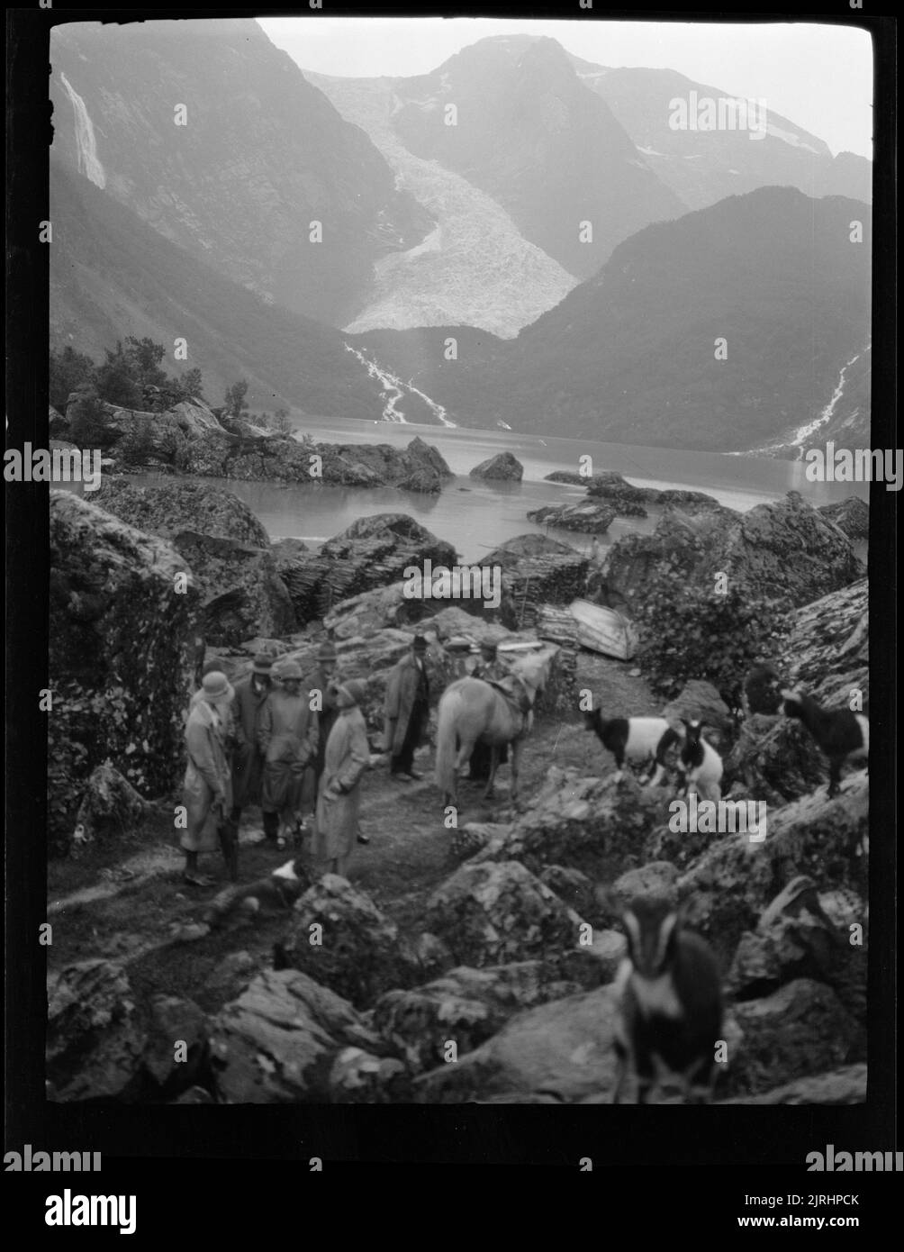 Lake and glacier, 1929, Norway, maker unknown. Stock Photo