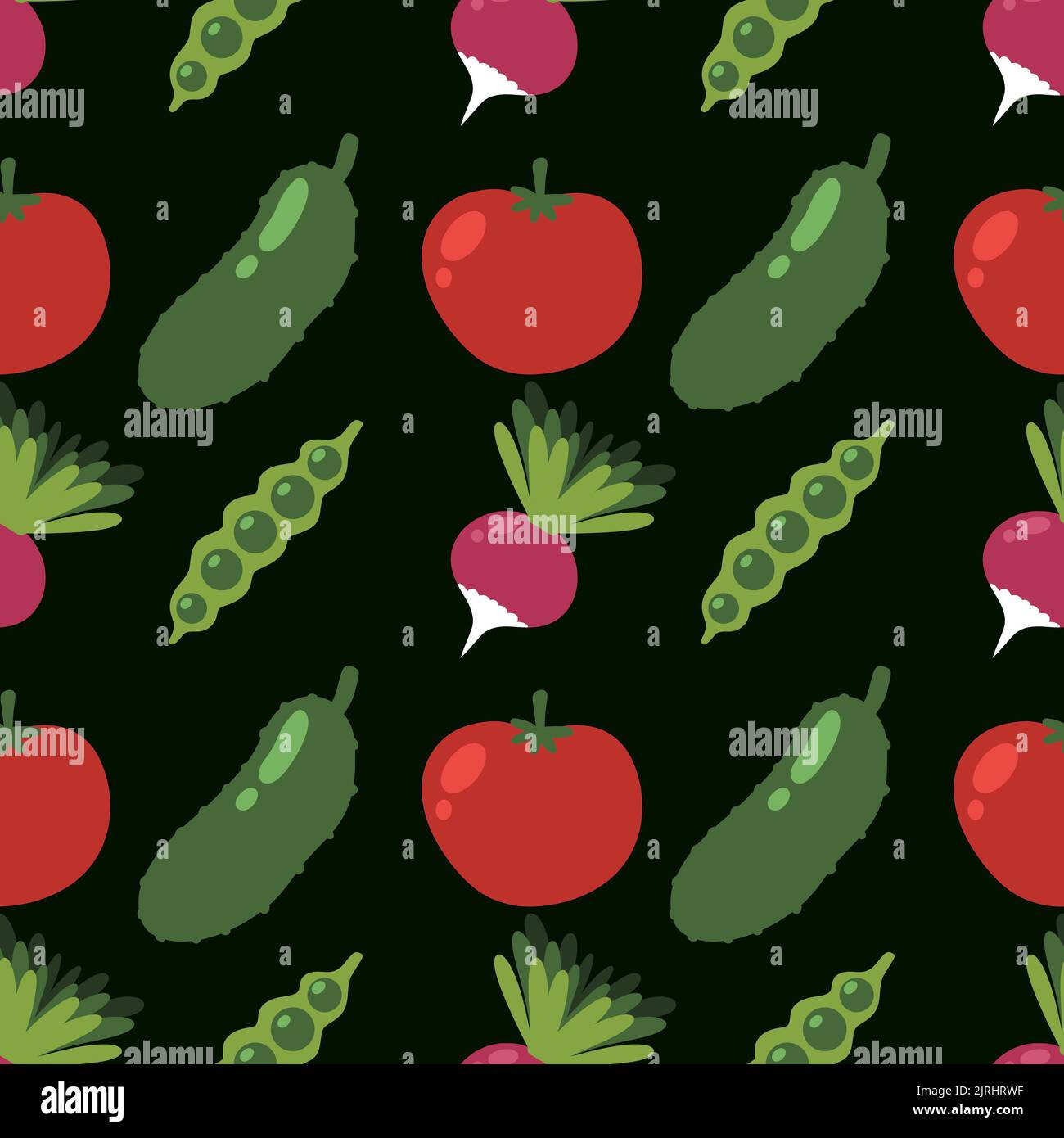Autumn harvest cartoon seamless tomatoes and cucumber and radish and