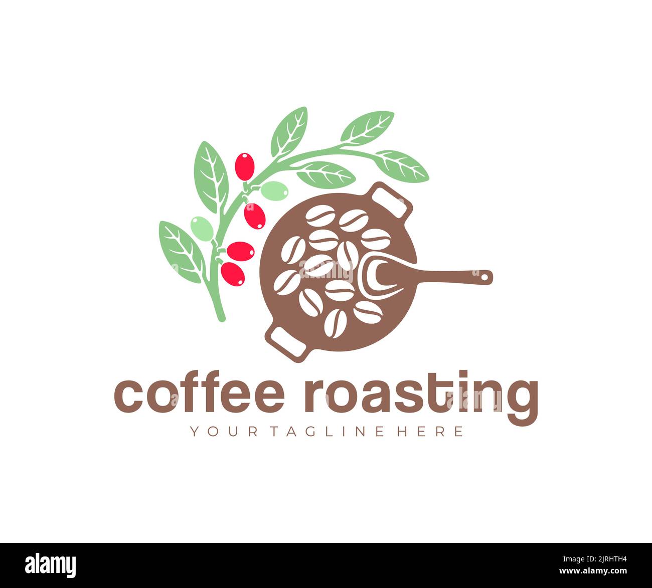 Coffee roasting, branch of coffee with fruits, logo design. Coffee house, cafe, coffee production, vector design and illustration Stock Vector